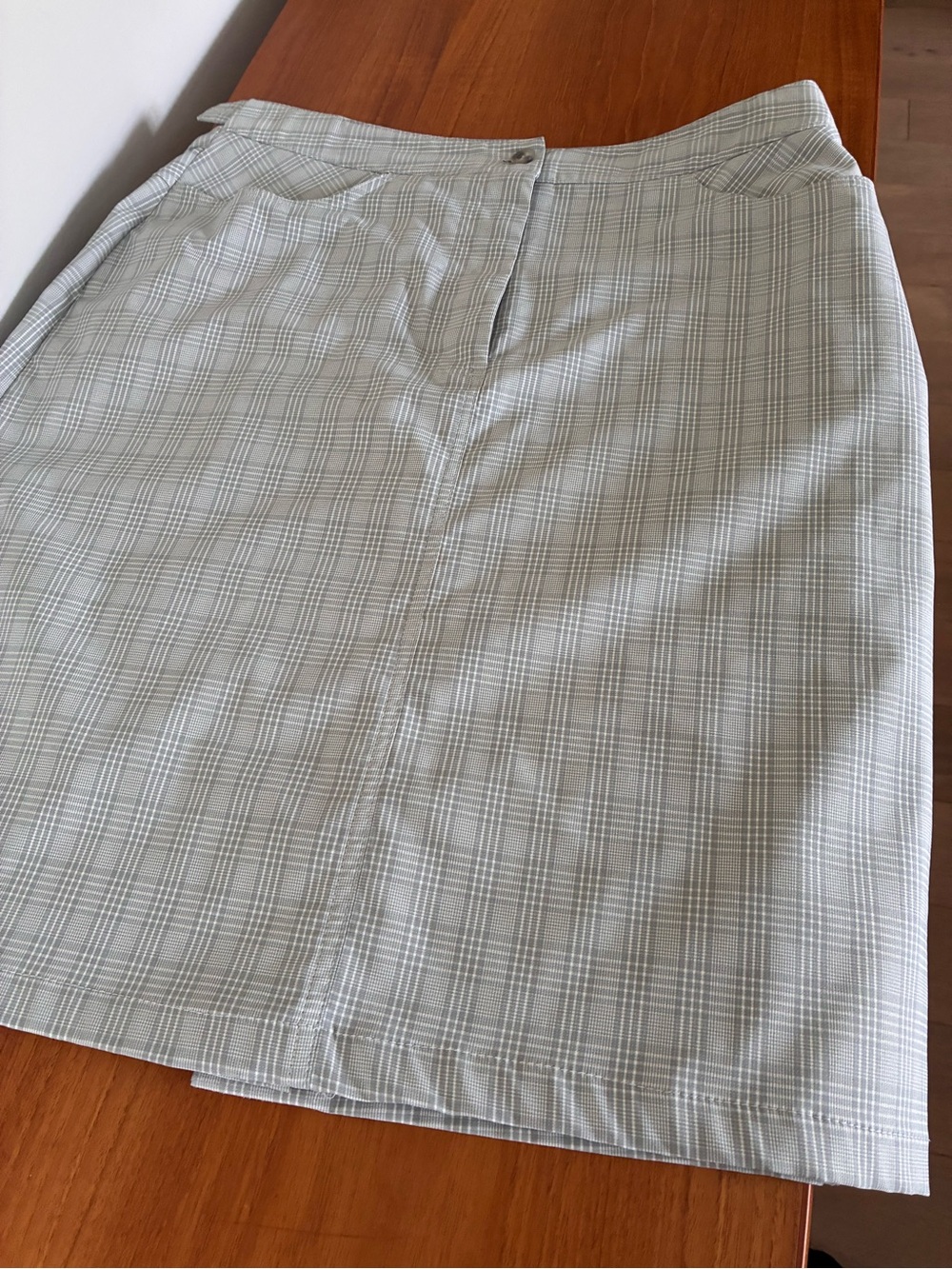 Tilley travel skirt, Plaid A-Line Skirt in Light Gray